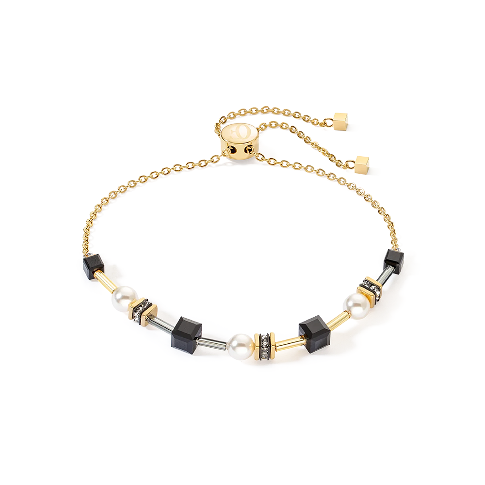 Armband Mysterious Cubes & Pearls gold – schwarz