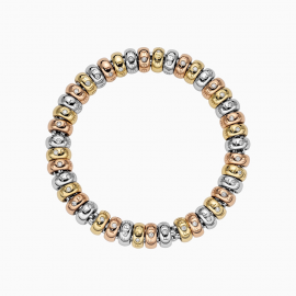 Flex’it Armband mit dreifarbigen Goldrondellen und Diamanten