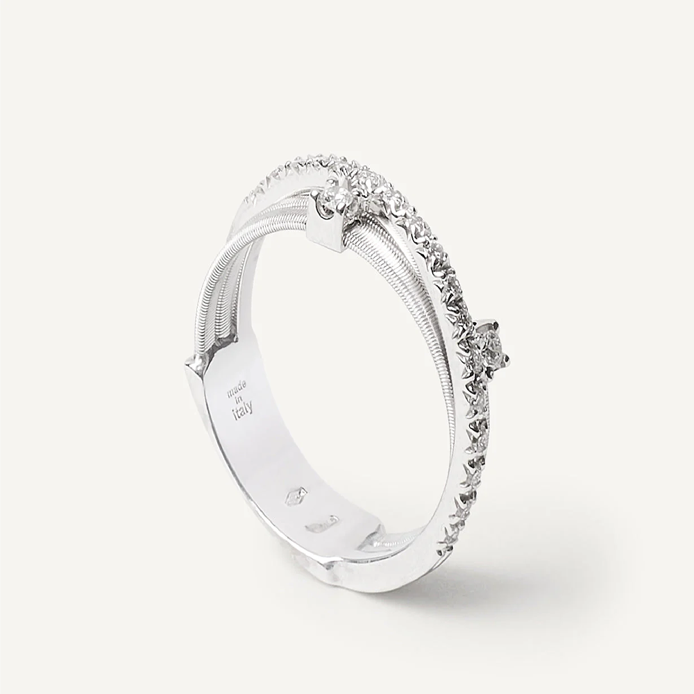 Goa Dreireihiger Ring aus Weißgold mit Diamanten