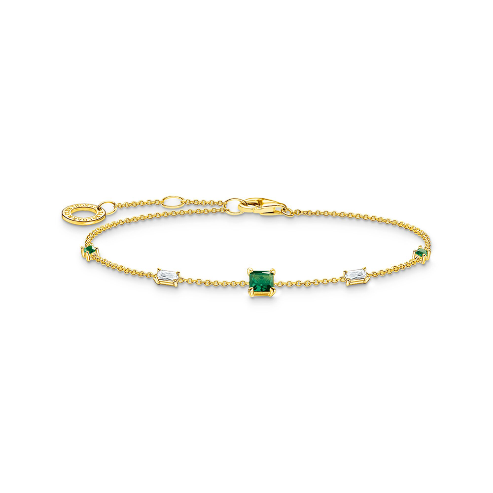 Armband mit grünen und weißen Steinen gold