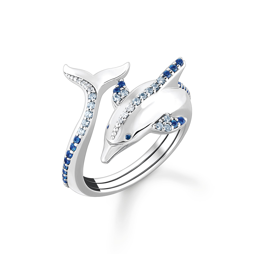Ring Delfin mit blauen Steinen