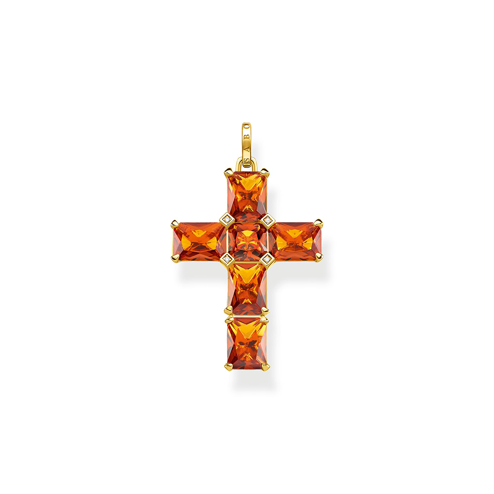 Anhänger Kreuz orange Steine