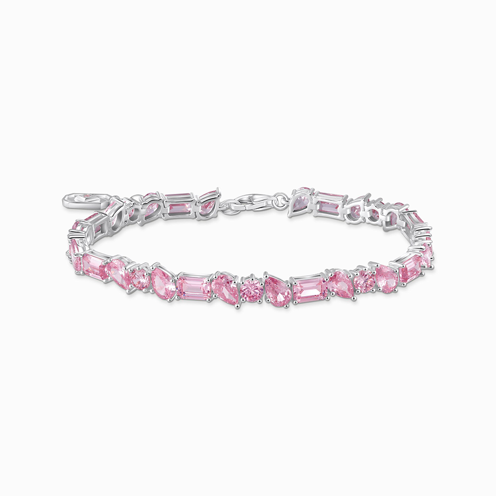Tennisarmband mit 31 pinkfarbenen Steinen Silber