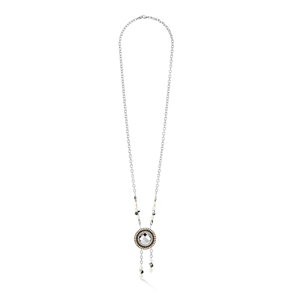 Amulett Boho Pearls Halskette schwarz-weiß