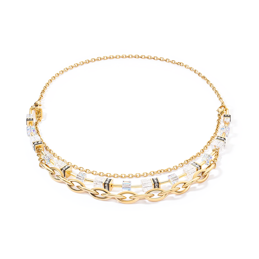 GeoCUBE® Festive Layer Halskette gold-weiß