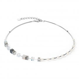 GeoCUBE® Halskette Fusion Precious Pearl Mix silber-grau