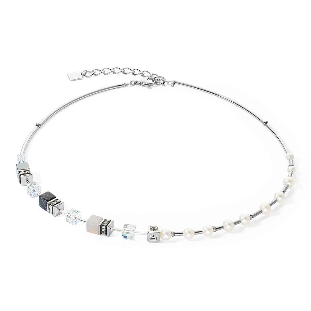 GeoCUBE® Halskette Fusion Precious Pearl Mix silber-grau