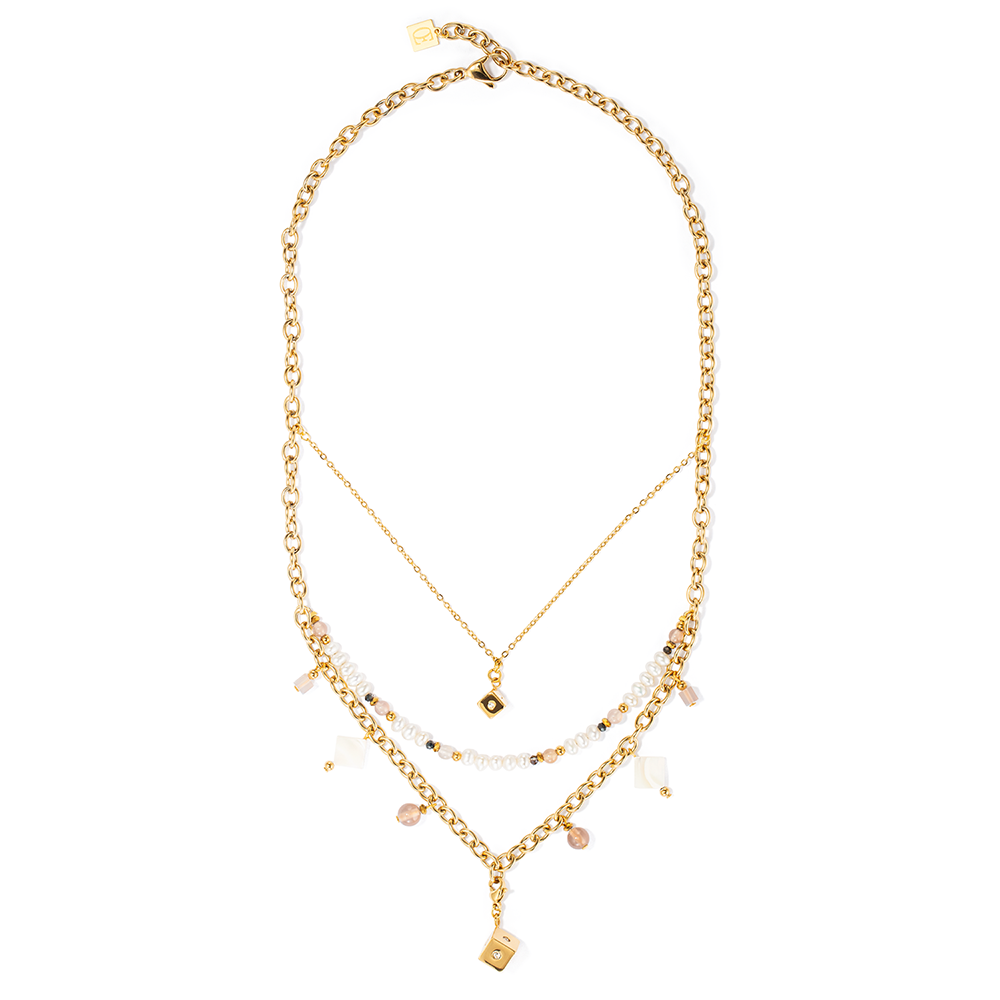 Halskette Boho Süsswasserperlen gold weiß