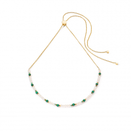 Halskette Harmony Süßwasserperlen & Malachit gold