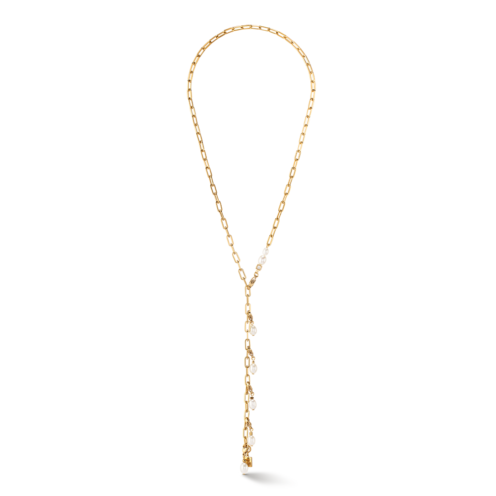 Halskette Modern Chain & Süßwasserperlen Charms gold