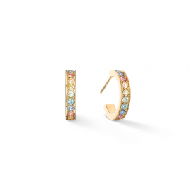 Ohrringe Creole Edelstahl & Kristalle slim gold multicolor pastell