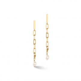 Ohrringe Modern Chain & Süßwasserperlen Charms gold