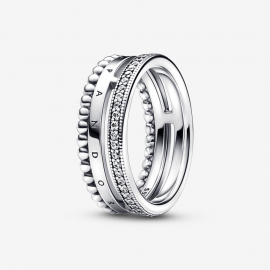 Pandora Signature Logo Pavé & Perlen Ring