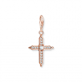 Charm-Anhänger Kreuz mit weißen Steinen roségold