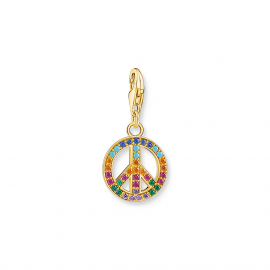 Charm-Anhänger Peace mit bunten Steinen gold