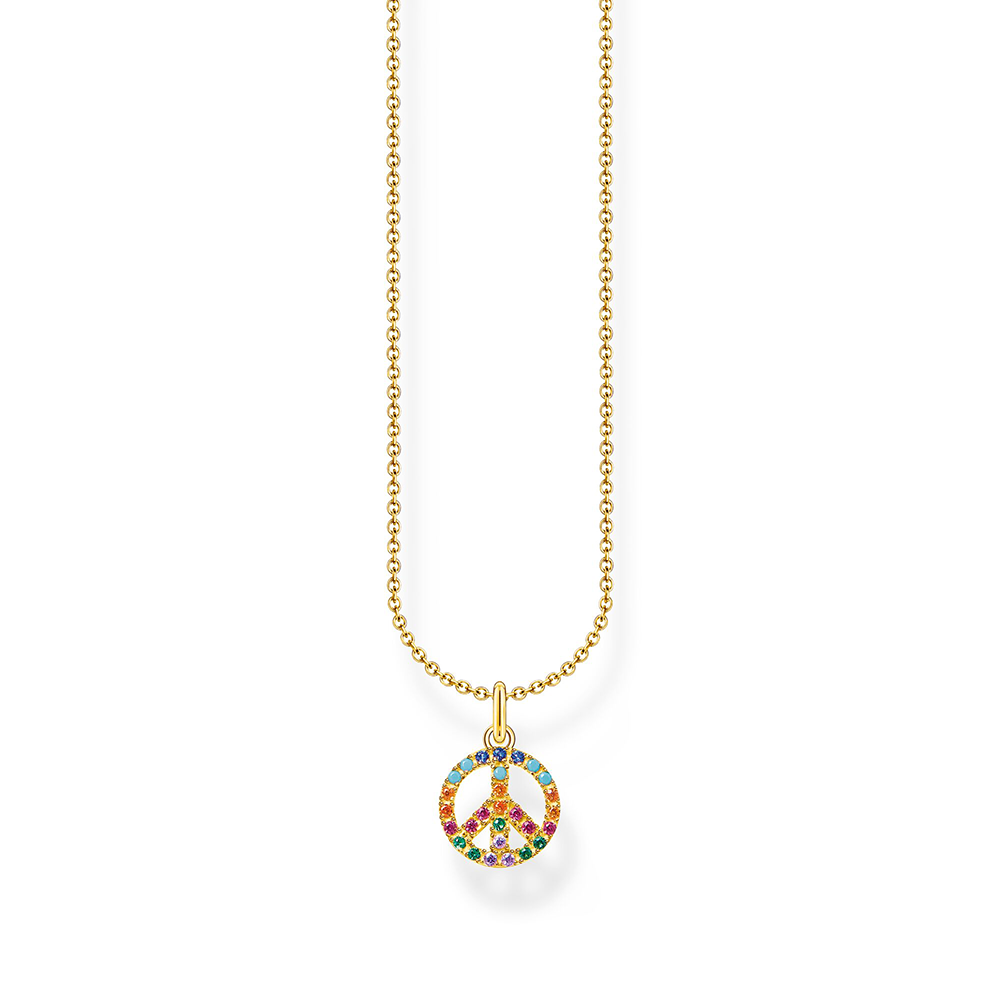 Kette Peace mit bunten Steinen gold
