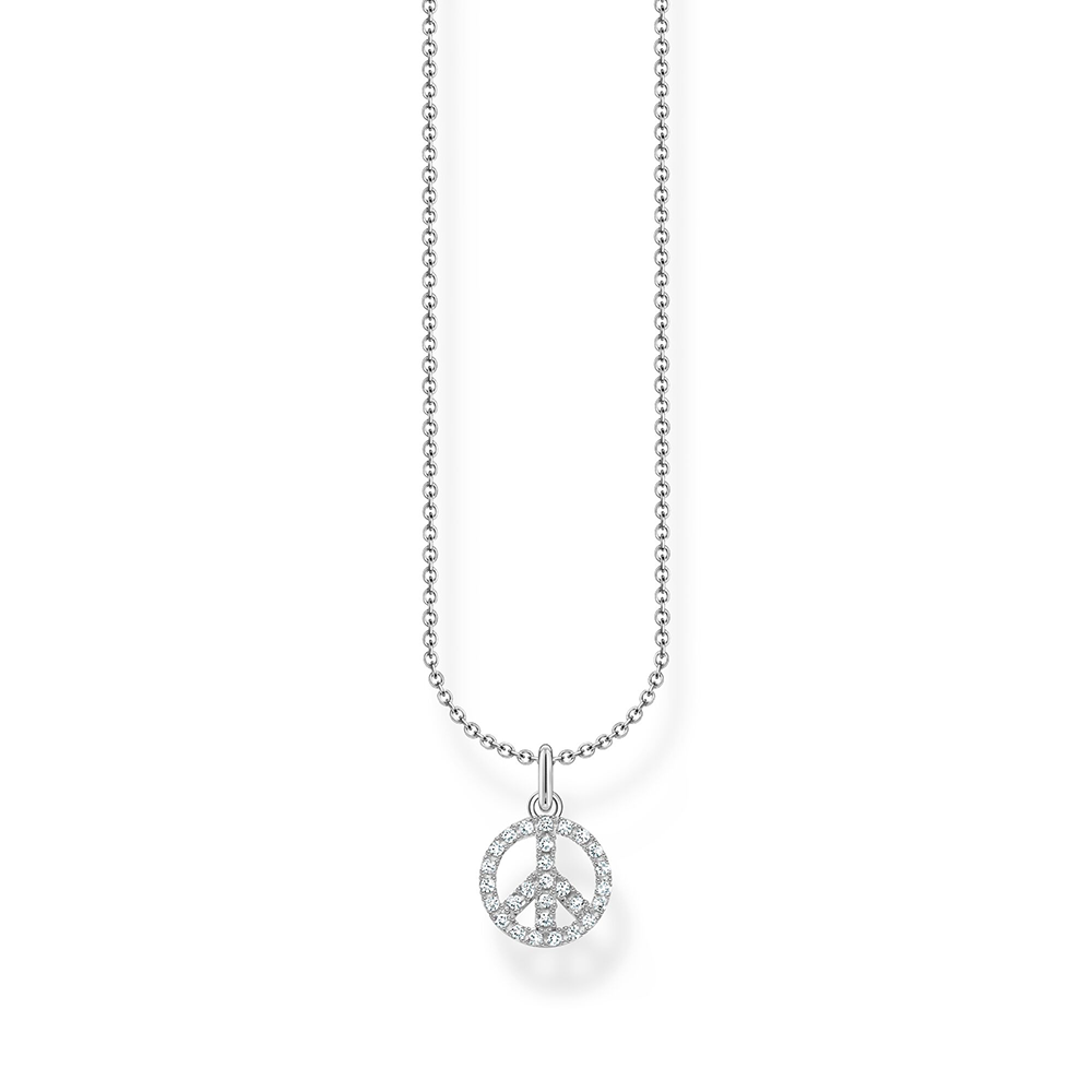 Kette Peace mit weißen Steinen silber