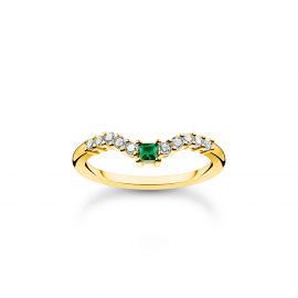 Ring grüner Stein mit weißen Steinen gold