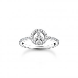 Ring Peace mit weißen Steinen silber