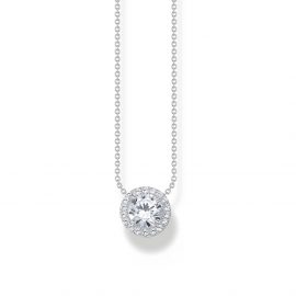 Kette mit Halo-Anhänger und weißen Steinen Silber