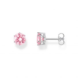 Ohrstecker mit großem, pinkfarbenem Stein Silber
