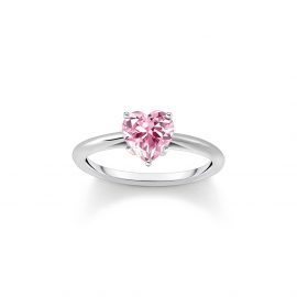 Ring mit pinkfarbenem Stein in Herzform Silber