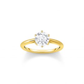 Ring mit weißem Stein im Brillantschliff vergoldet