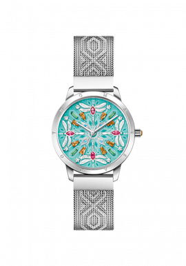Damenuhr Kaleidoskop Libelle silber türkis