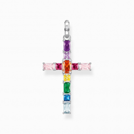 Anhänger Kreuz mit bunten Steinen Silber