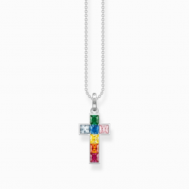 Kette Kreuz mit bunten Steinen Silber