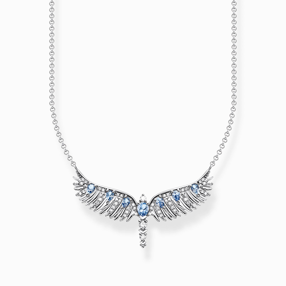 Kette Phönix-Flügel mit blauen Steinen silber