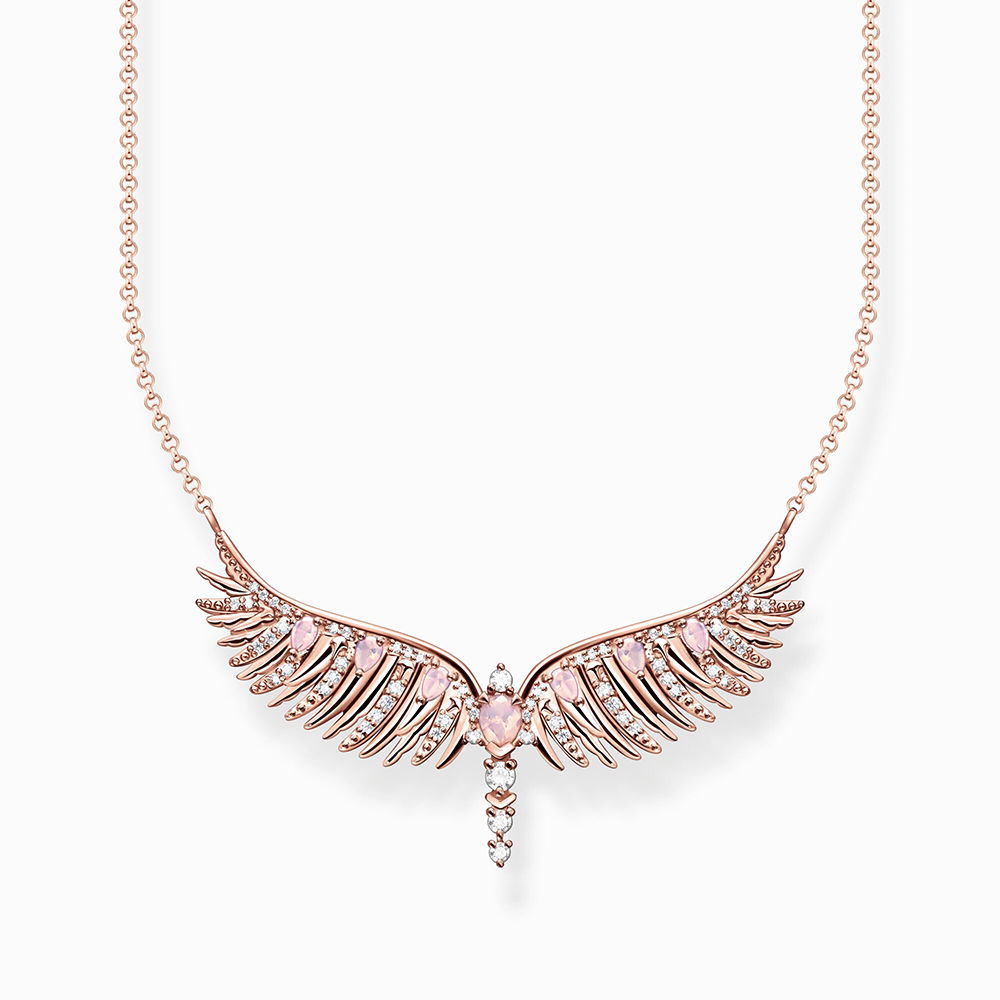 Kette Phönix-Flügel mit rosa Steinen roségold
