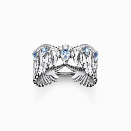 Ring Phönix-Flügel mit blauen Steinen silber
