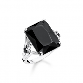 Ring Stein schwarz groß mit Stern