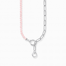 Collier mit Gliederkettenelementen und rosa Beads Silber
