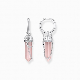 Creolen mit rosa Kristall Anhänger und Symbolen Silber