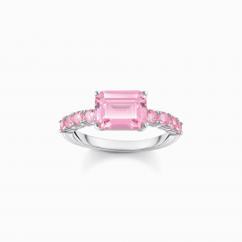 Solitärring mit pinkfarbenen Steinen Silber