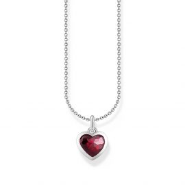 Kette mit dunkelrotem Herz-Anhänger Silber