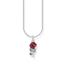 Kette mit rotem Rosen-Anhänger Silber