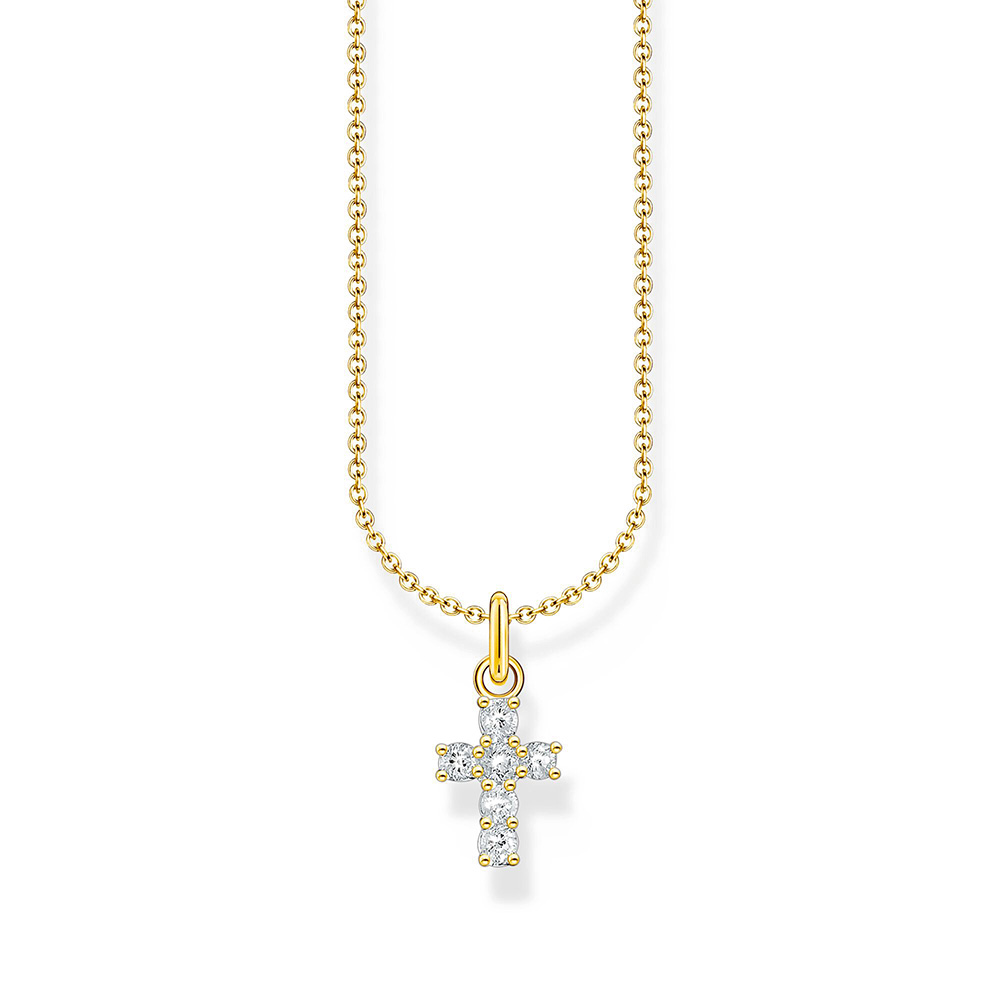Kette mit weißem Kreuz-Anhänger vergoldet