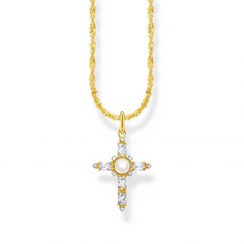 Kette mit weißem Kreuzanhänger Cross Romance vergoldet