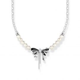 Schleifen-Kette mit Perlen Lovely Romance Silber