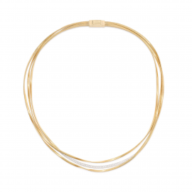 Marrakech Dreireihige Halskette aus Gelbgold mit eingesetzten Diamanten