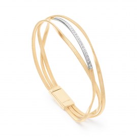 Marrakech Dreireihiges halbstarres Armband aus Gelbgold mit Diamant-Baguette
