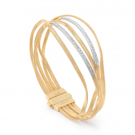 Marrakech Fünfreihiges halbstarres Armband aus Gelbgold mit Diamant-Baguettes