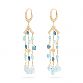 Paradise dreireihige Hängeohrringe aus Gold mit Diamanten und Topas-Mix