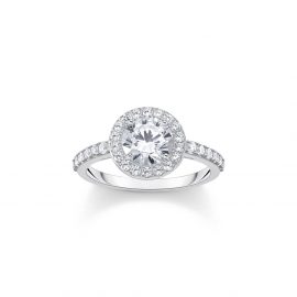 Halo-Ring mit weißem Stein im Brillantschliff Silber