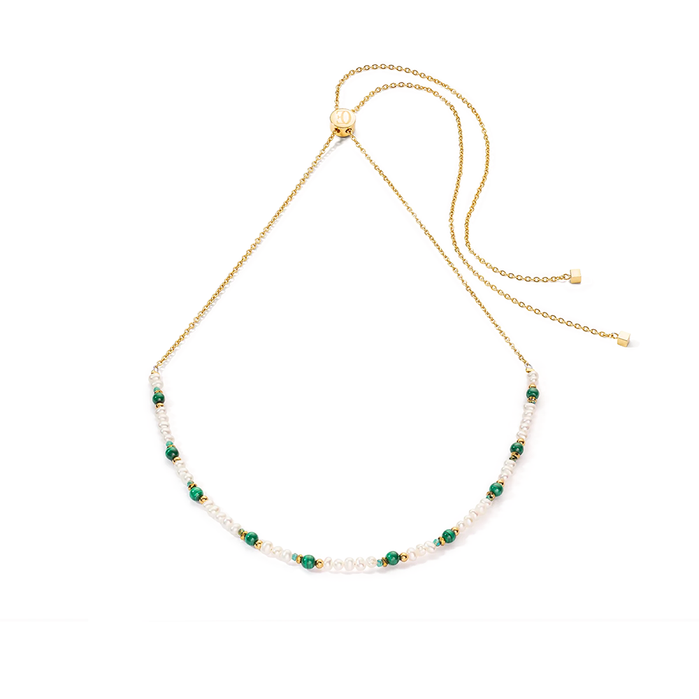 Halskette Harmony Süßwasserperlen & Malachit gold