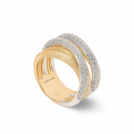 Jaipur Link New Fünfreihiger Ring aus Gold mit doppeltem Diamantband