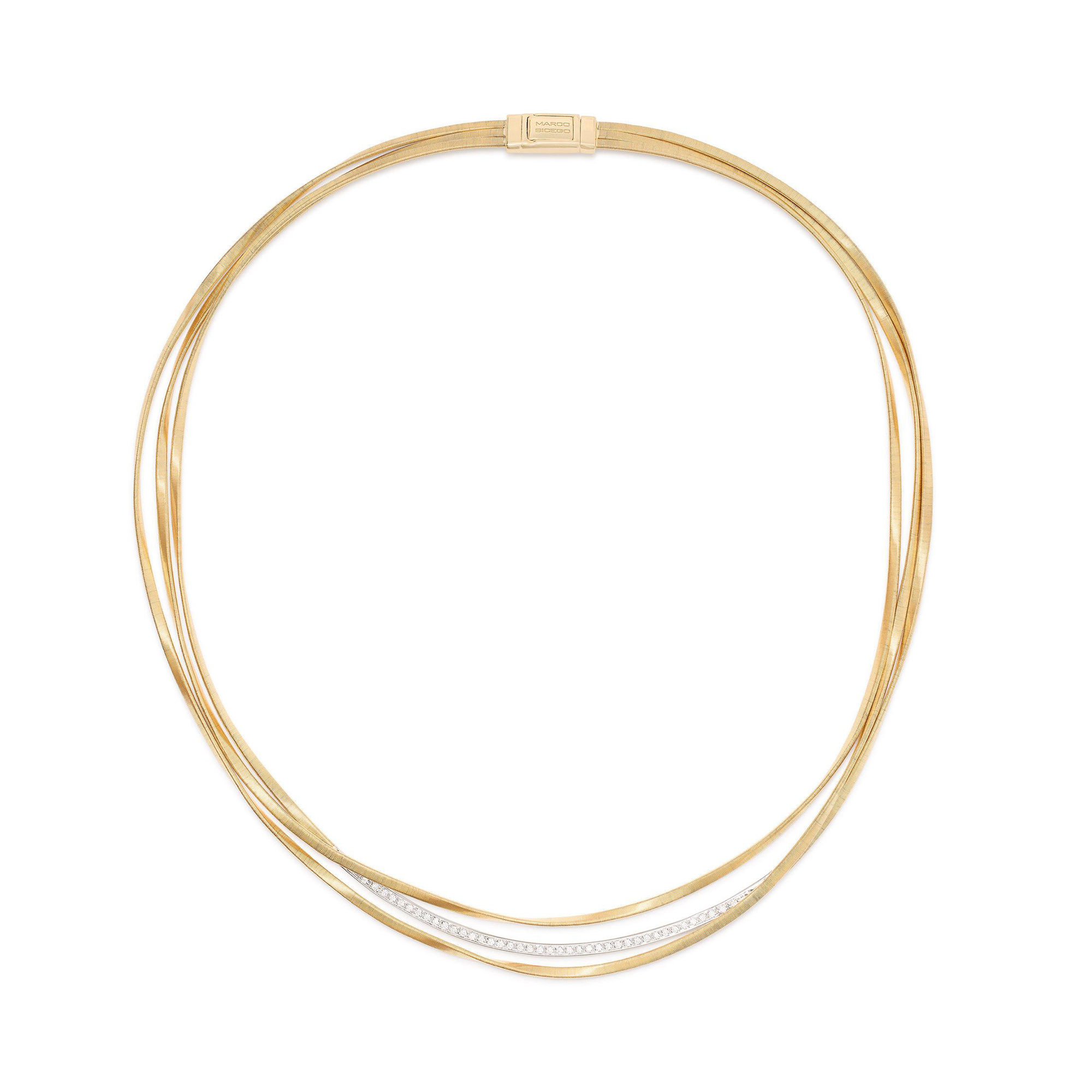 Marrakech Dreireihige Halskette aus Gelbgold mit eingesetzten Diamanten